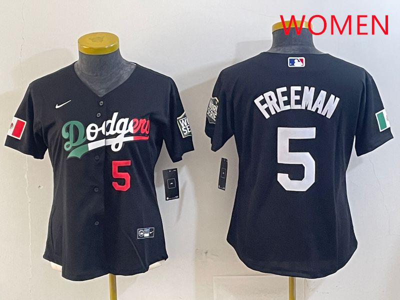 Women Los Angeles Dodgers #5 Freeman Black Game 2025 Nike MLB Jersey style 4036